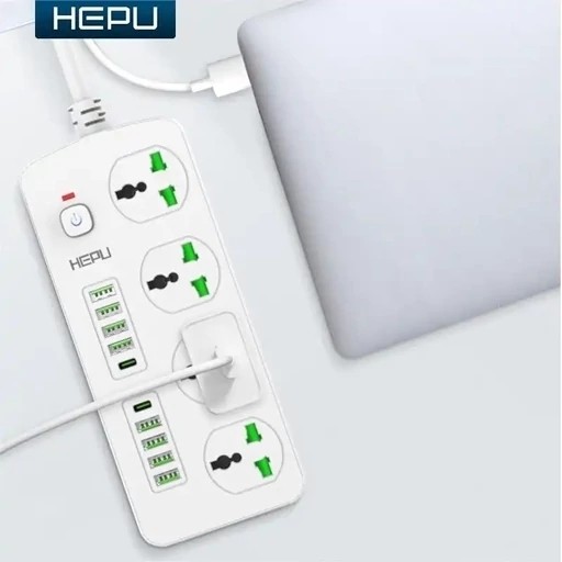 چند راهی HEPU H05 3000W با 8 ورودی usb و 2 PD مقاوم در برابر شعله و شوک الکتریکی جدید قیمت عالی
