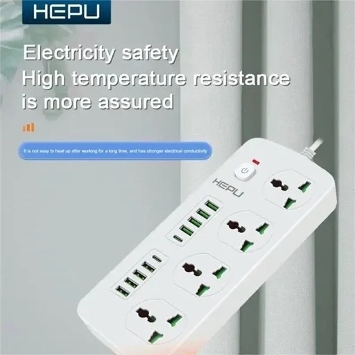 چند راهی HEPU H05 3000W با 8 ورودی usb و 2 PD مقاوم در برابر شعله و شوک الکتریکی جدید قیمت عالی