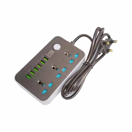 سه راهی و محافظ شوک الکتریکی HG 136U اصلی با 6 ورودی USB و 3 پریز برق کیفیت عالی