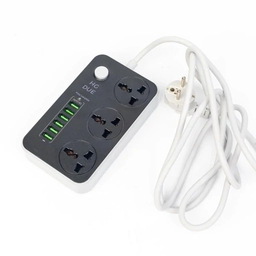 سه راهی و محافظ شوک الکتریکی HG 136U اصلی با 6 ورودی USB و 3 پریز برق کیفیت عالی