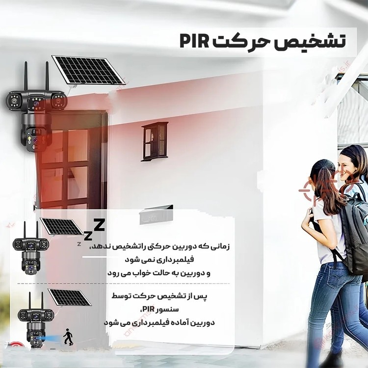 دوربین بی سیم سیمکارت خور خورشیدی 8 مگاپیکسل 2 لنز3 تصویر V380 مدل P15 اصلی قیمت عالی