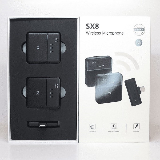 میکروفون یقه ای 2تایی SX8 اصلی نویزکنسلینگ بهمراه تبدیل تایپc و لایتنینگ 2 کاربره آیفونی قیمت عالی
