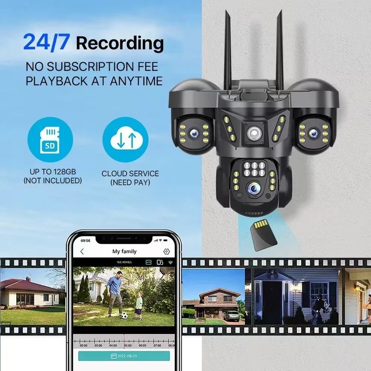 دوربین سیمکارت خور بی سیم 3 لنز v380 pro مدل X3 رم خور قیمت عالی