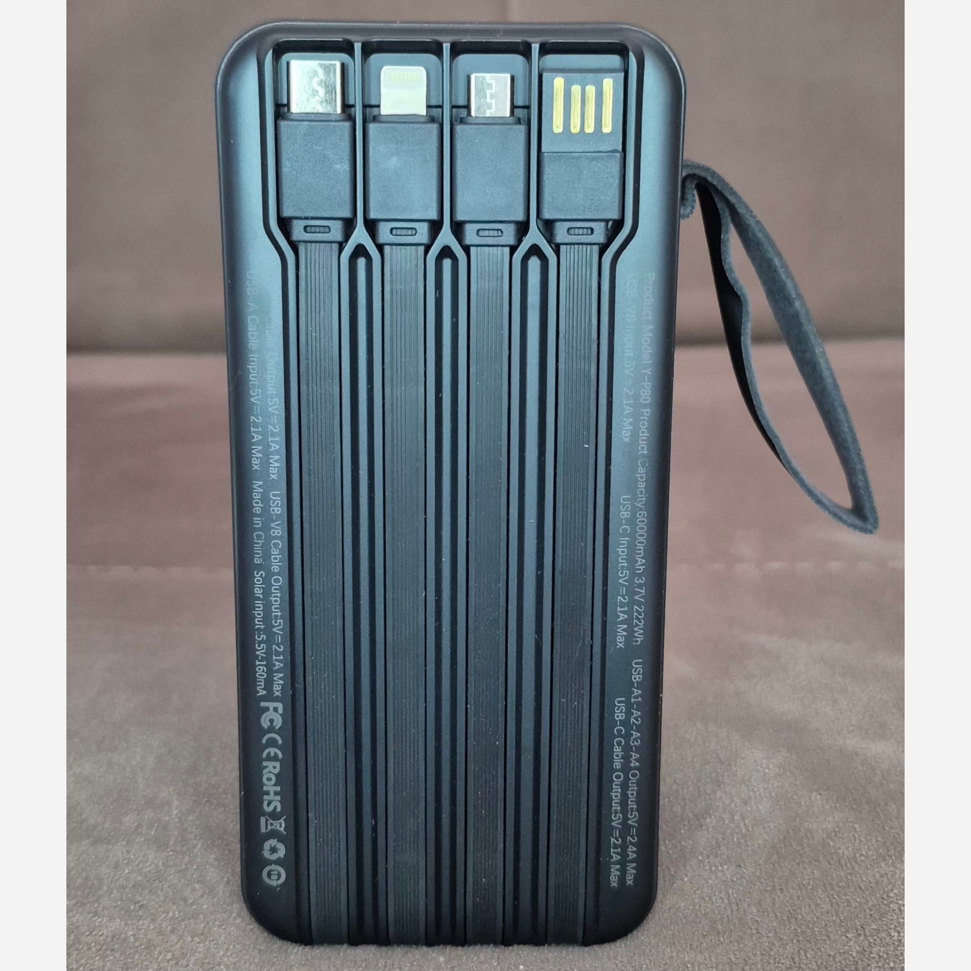 پاوربانک YOSONDA فست شارژ خورشیدی 60000mAh با 6 درگاه ورودی و خروجی و 4 کابل توان 22W