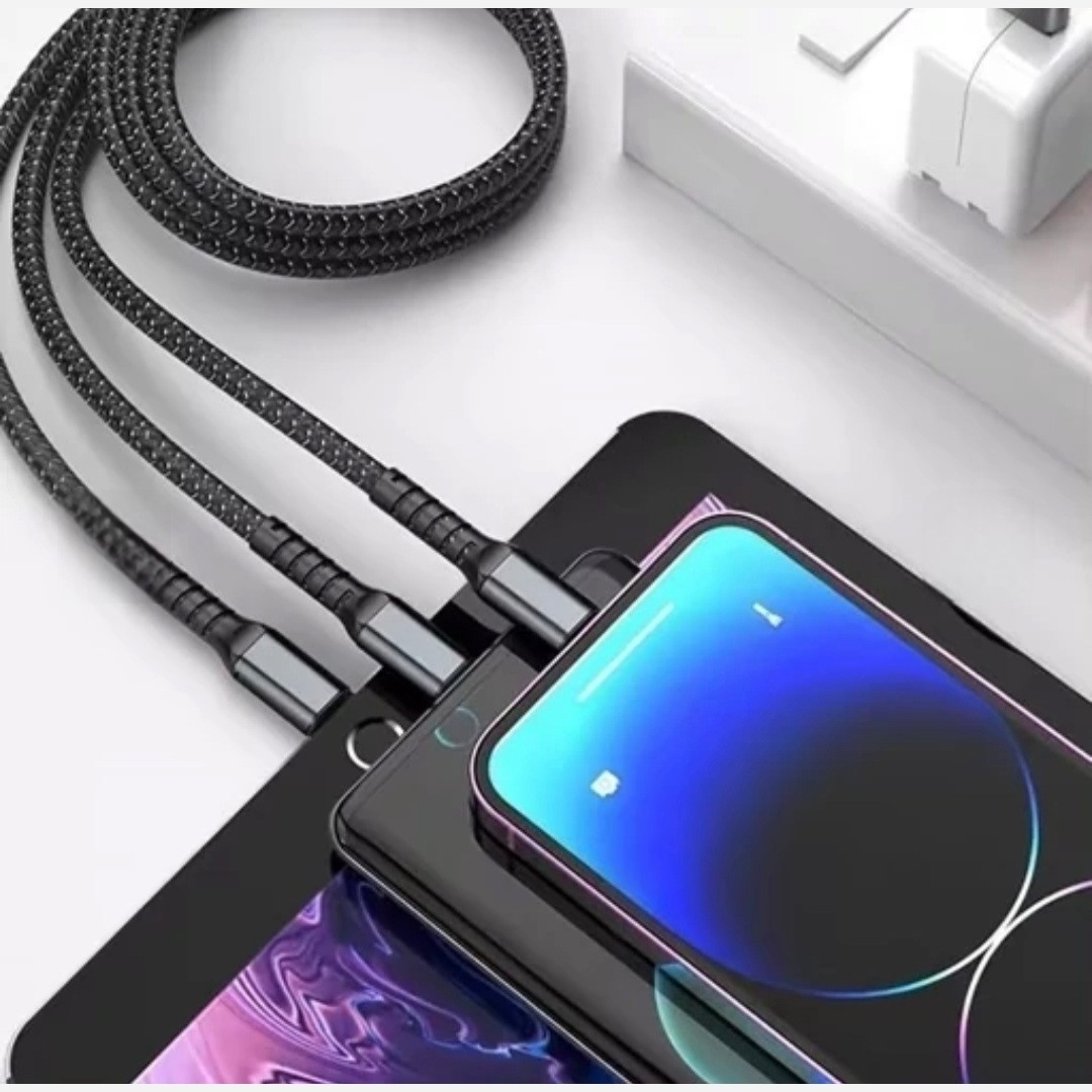 کابل شارژ فست سه کاره 100W تایپ سی C و آیفون و میکرو چراغ دار TYPE C IPHON MICRO