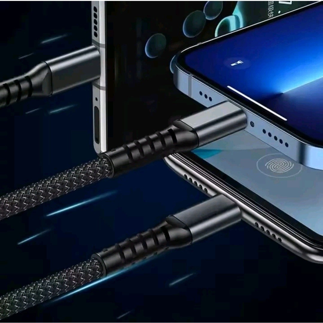کابل شارژ فست سه کاره 100W تایپ سی C و آیفون و میکرو چراغ دار TYPE C IPHON MICRO