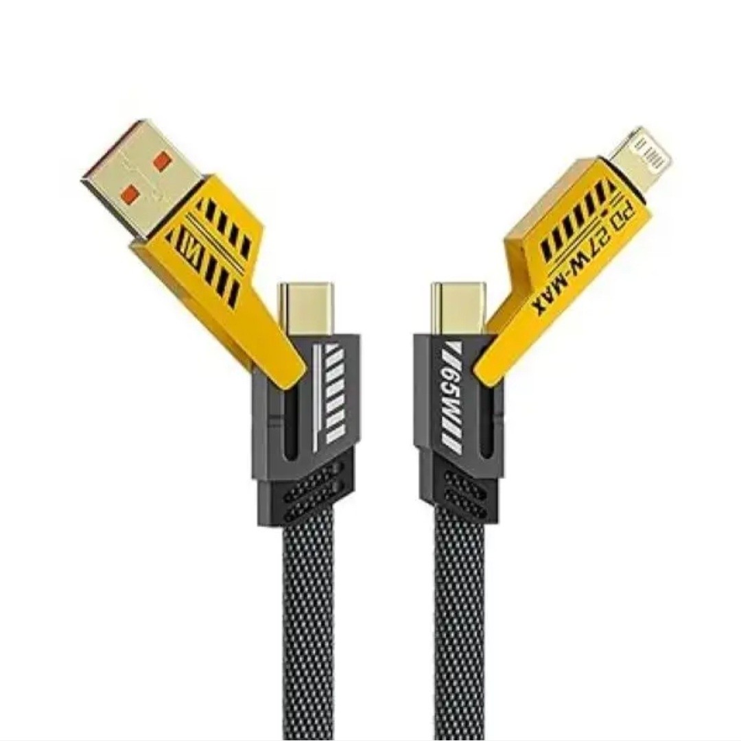 کابل شارژ فست چند کاره 27W تا 65W تایپ سی C و آیفون و USB یک متری