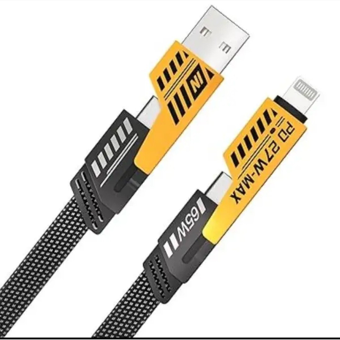 کابل شارژ فست چند کاره 27W تا 65W تایپ سی C و آیفون و USB یک متری