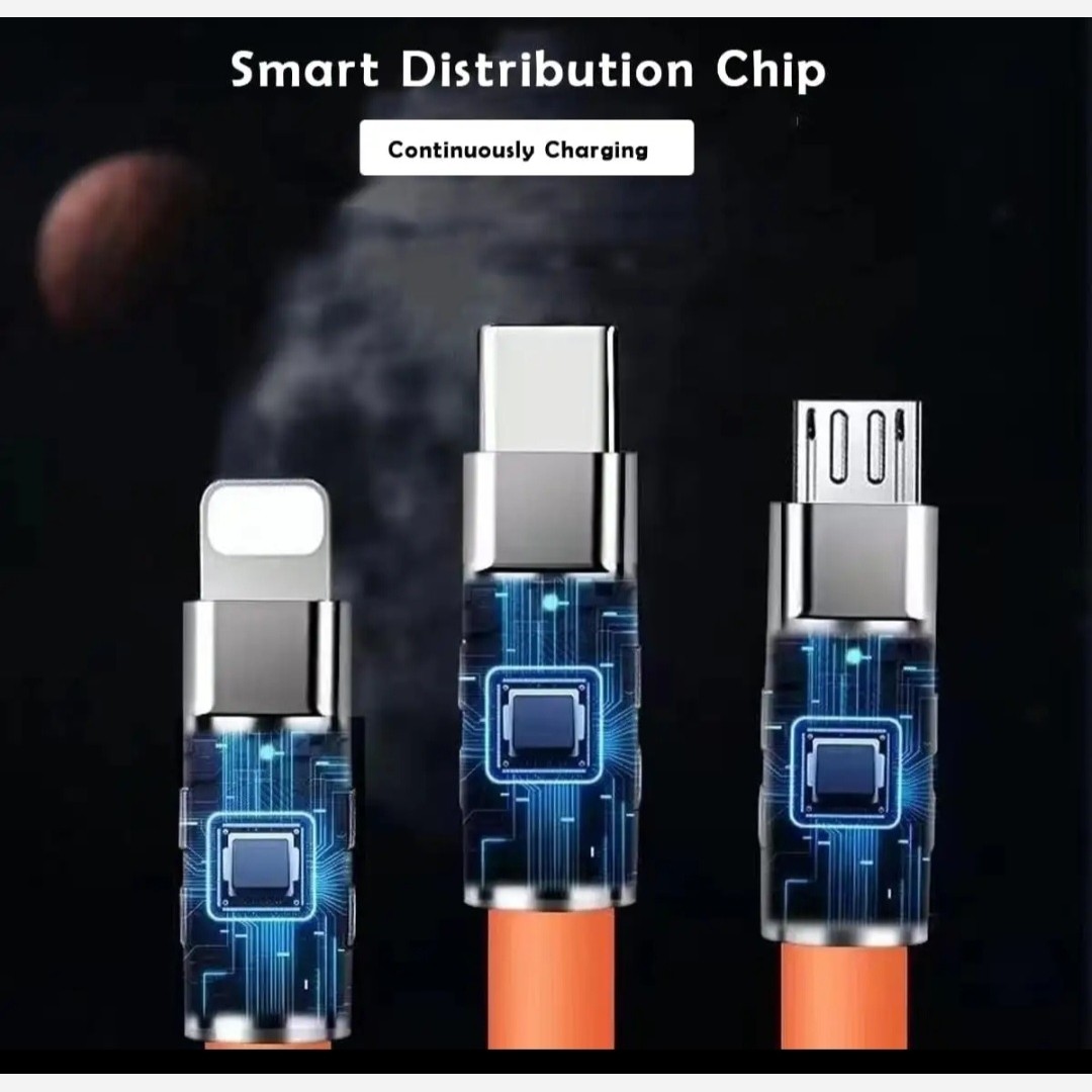 کابل شارژ َسیلیکونی سه کاره 120W و 6A تایپ سی C آیفون و میکرو نرم و لطیف TYPE C IPHON MICRO USB