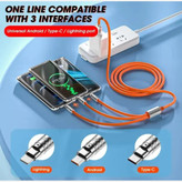 کابل شارژ َسیلیکونی سه کاره 120W و 6A تایپ سی C آیفون و میکرو نرم و لطیف TYPE C IPHON MICRO USB