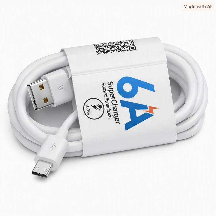 کابل شارز USB به MICRO با شدت جریان 6 آمپر سفید یک متری