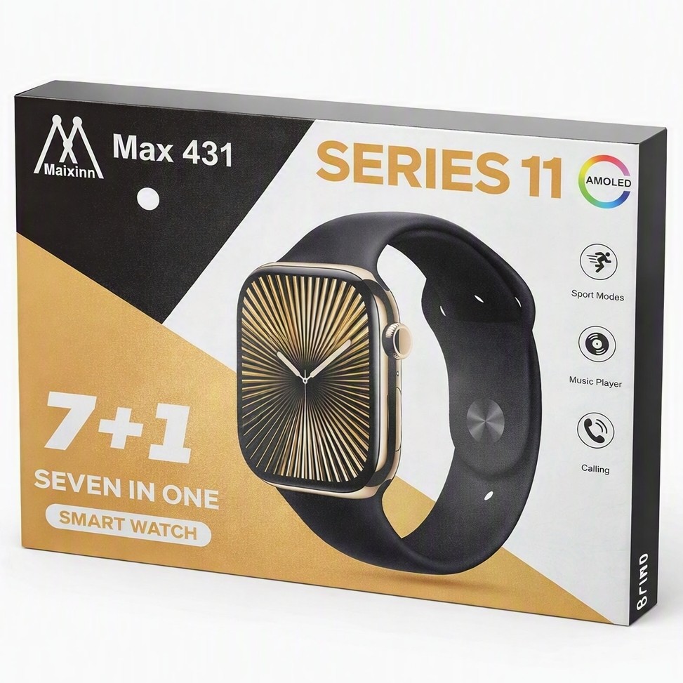 ساعت هوشمند AIXINN MAX 431 سری 11 دارای صفحه AMOLED با هفت بند سیلیکونی تمام صفحه 46 میلیمتری همراه ایرپاد i12
