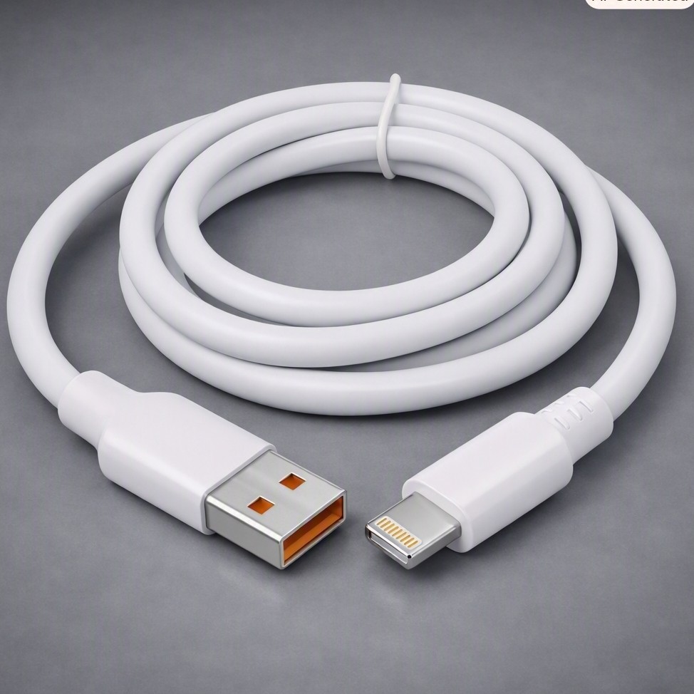 کابل شلنگی USB TO LIGHTNING فست شارژ 120W کابل آیفون پورت نارنجی 1.2 متری