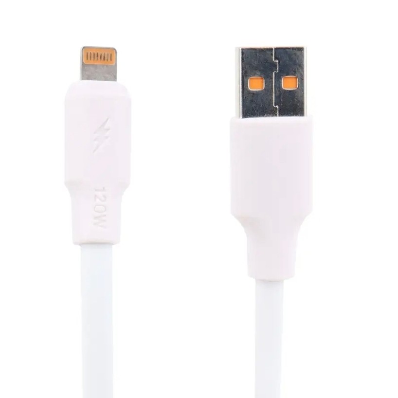 کابل شلنگی USB TO LIGHTNING فست شارژ 120W کابل آیفون پورت نارنجی 1.2 متری