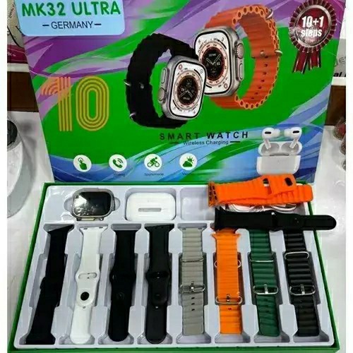 ساعت هوشمند با 10 دستبند اضافه مدل + ایرپاد .هندزفری بلوتوث MK32 ULTRA