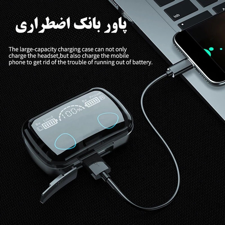 ایرپاد (هندزفری) بلوتوثی M10 بی سیم ال ای دی دار با نشانگر درصد شارژ باتری بزرگ مخصوص گیم و موسیقی