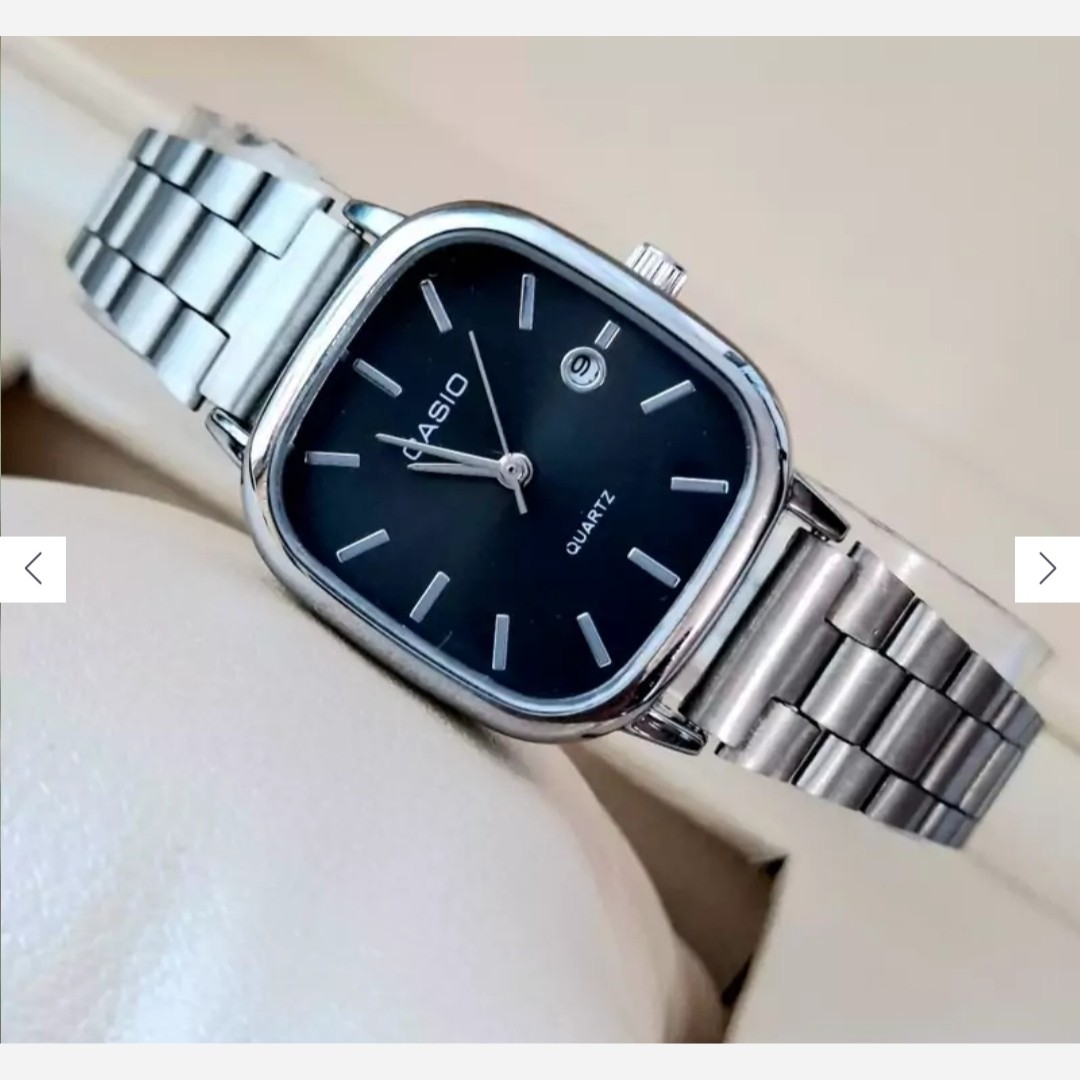 ساعت مچی مردانه کاسیو casio ، صحفه مربعی مشکی ، بند استیل نقره ای ضد آب
