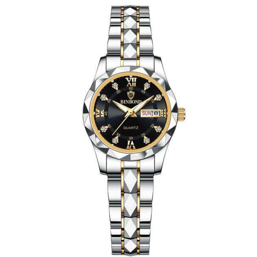 ساعت مچی زنانه اورجینال دوتقویم بند استیل رنگ ثابت و ضداب بینبند دارای رنگبندی متنوع BINBOND
