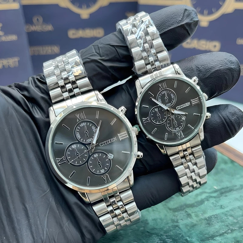 ست ساعت مچی عقربه ای زنانه و مردانه مدل استیل کد cit03