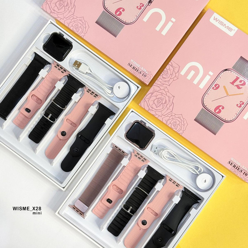ساعت هوشمند 41 میلیمتری ویسمی مدل X28 mini با 4 بند سیلیکونی و 1 بند فلزی