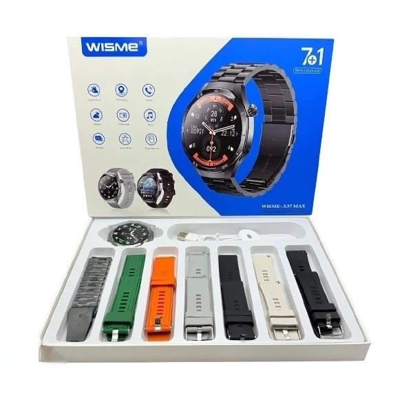 ساعت هوشمند گرد WISME-X17MAX هفت بند با بند فلزی ورژن 2025 تمام صحفه اورجینال بالاترین کیفیت بازار
