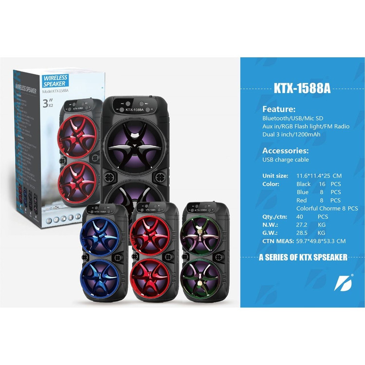 اسپیکر بلوتوثی KTX-1589 اورجینال شارژی نورپردازی بلوتوثی ارتفاع 30 سانتیمتر
