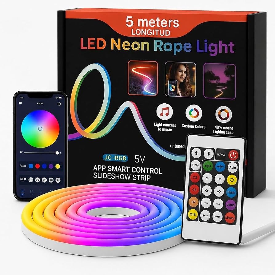 ریسه نئون فلکسی هوشمند 5 متری RGB-IC مدل USB موزیکال همراه با کنترل