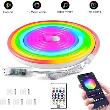 ریسه نئون فلکسی هوشمند 5 متری RGB-IC مدل USB موزیکال همراه با کنترل