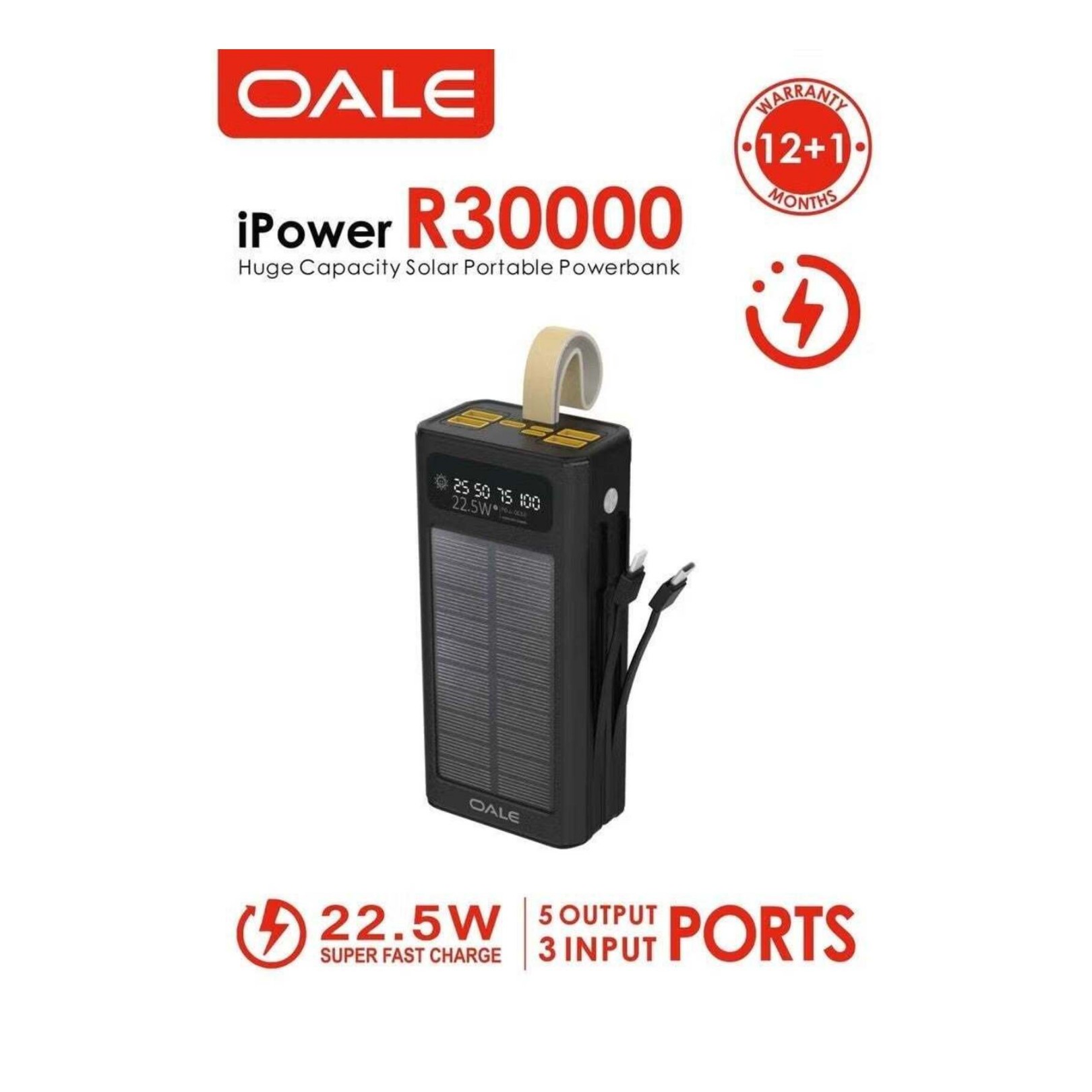 پاوربانک 30 هزار خورشیدی اوال مدل OALE IPOWER R30000