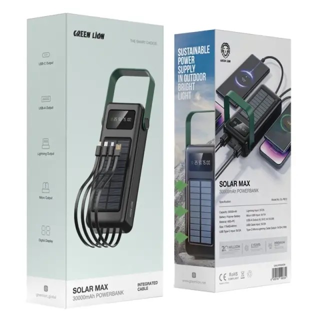 پاوربانک خورشیدی 30 هزار گرین لاین مدل GREEN LION GL-PB72