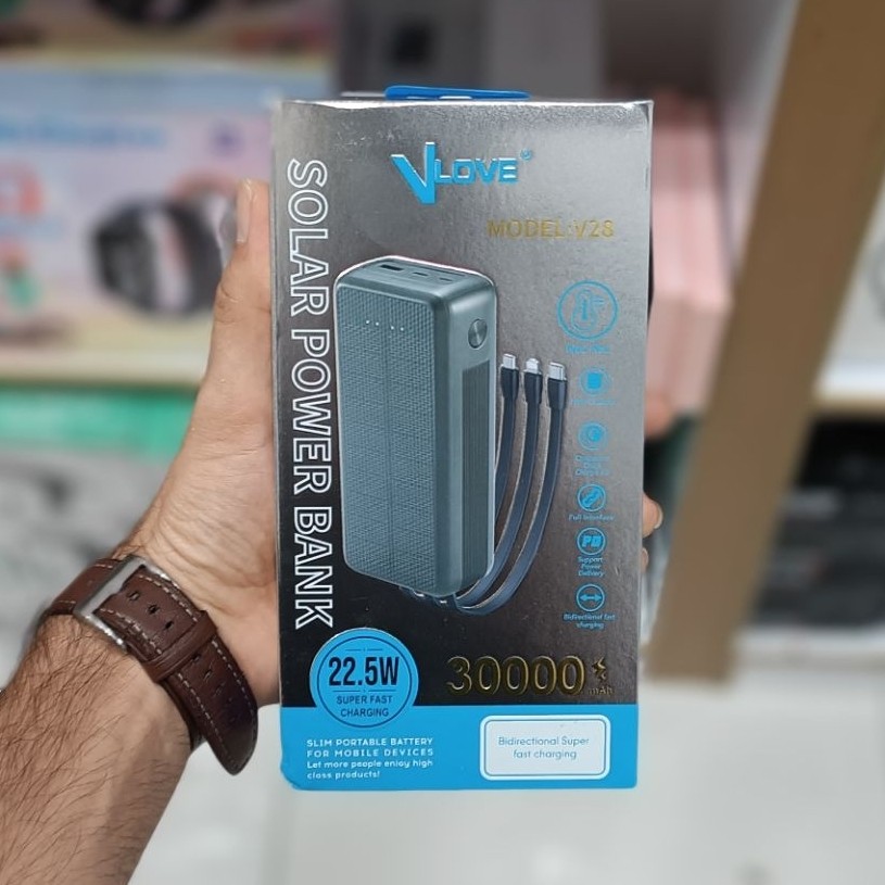 پاوربانک 30 هزار خورشیدی سوپرفست شارژ مدل VLOVE V28