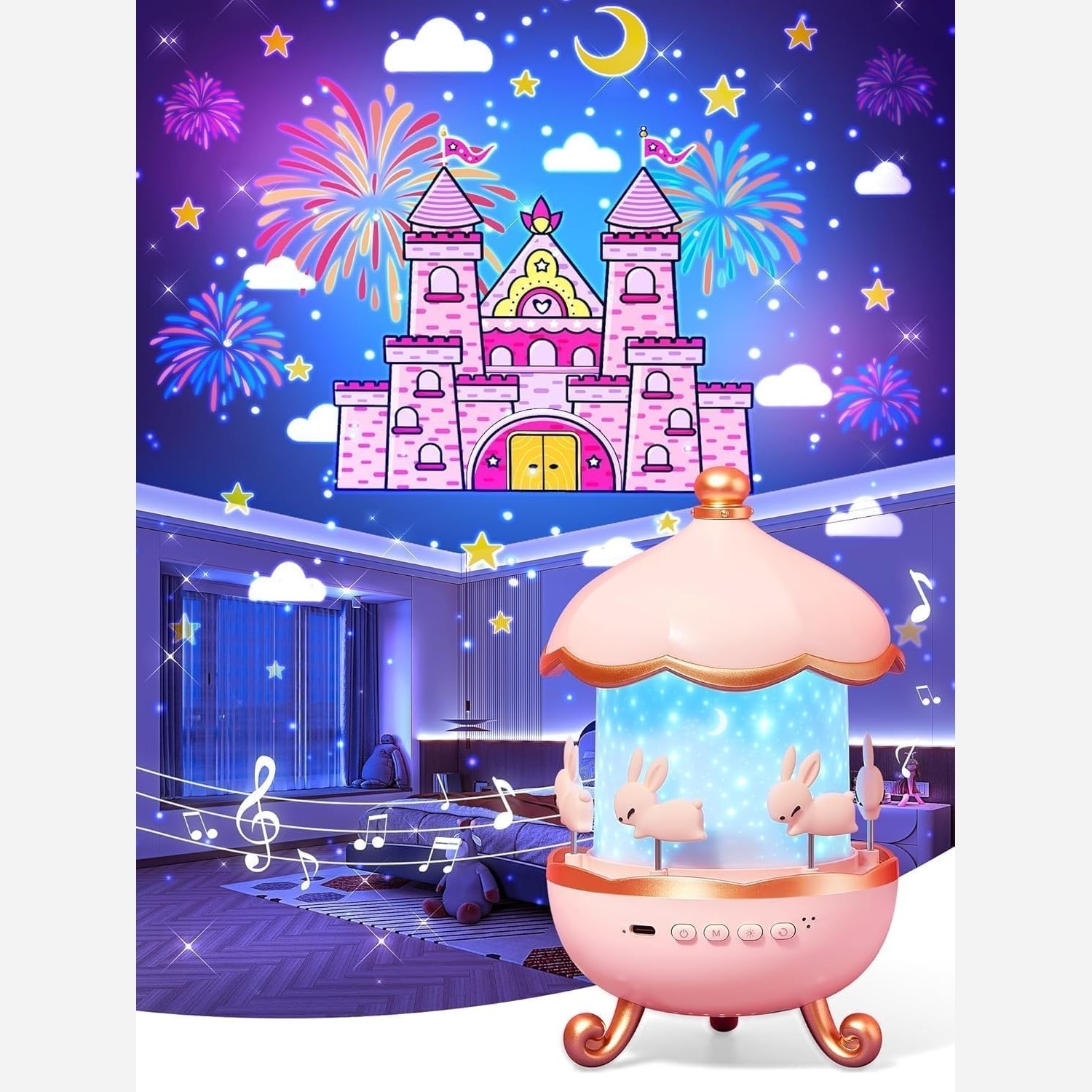 چراغ خواب پروژکتور خرگوشی Bunny Carousel Projector Night Light WH-E11