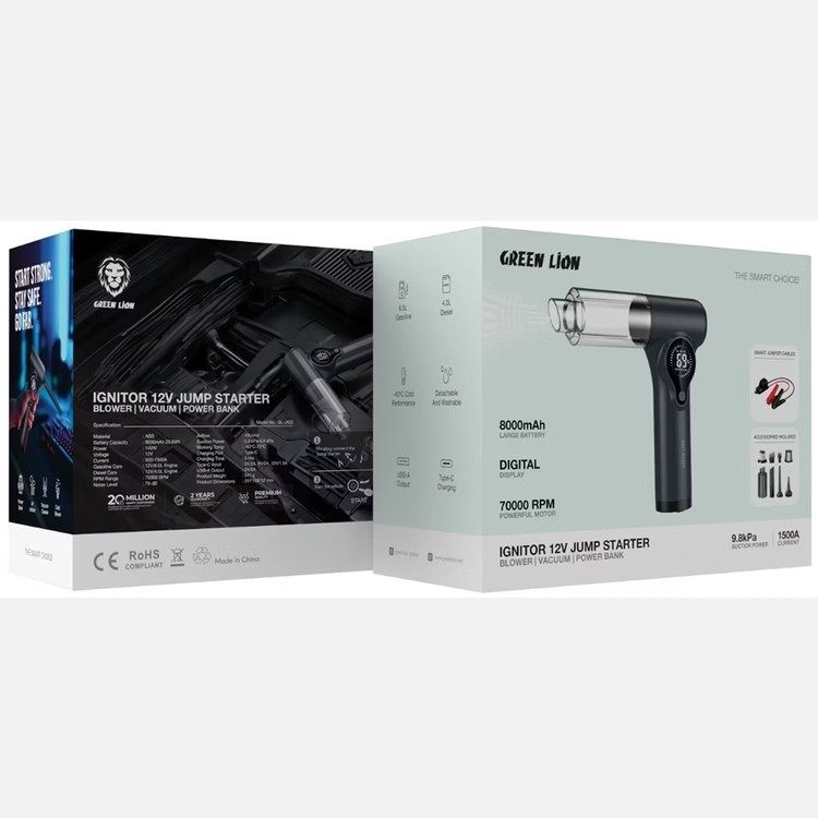 جامپ استارتر جت فن و جارو شارژی گرین لاین IGNITOR 12v JUMP STARTER