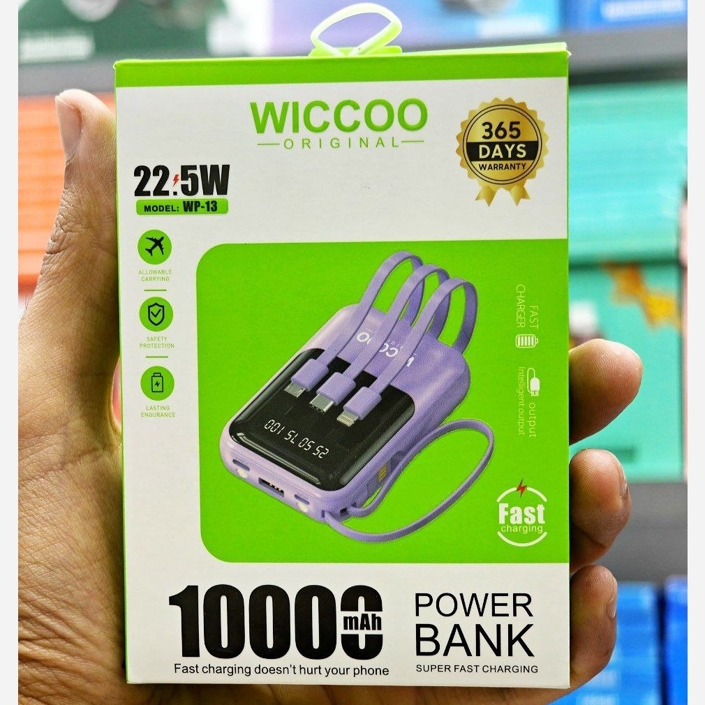 پاوربانک اورجینال 10 هزار میلی آمپر ویکوو مدل WICCOO WP-13