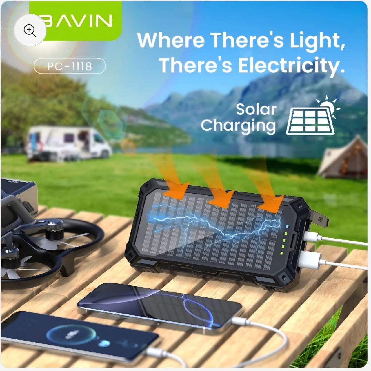 پاوربانک 20 هزار خورشیدی وایرلس شارژ 22.5 وات مدل BAVIN PC1118
