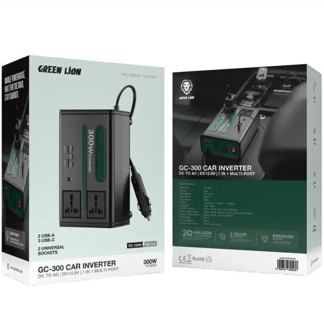 اینورتر خودرو گرین لاین Green Lion مدل GC-300 توان 300 وات