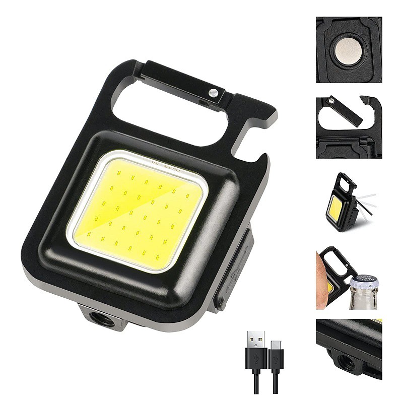 چراغ قوه کوچک قابل شارژ مربعی،چراغ تاکتیکال کمپینگ شارژی چندکاره مگنتی مدل KEYCHAIN LIGHT (چراغ اضطراری)