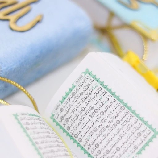 قرآن آویز نیم لقمه مخمل رنگی مولتی دار ماشین،دارای آویز و مولتی الله شکیل،دارای صفحات رنگی و حاشیه دار (بسته 1 عددی)