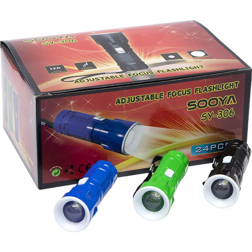 چراغ قوه بند دار پلاستیکی زوم دار (قابلیت تنظیم کانون) برند SOOYA مدل SY-306 قابل استفاده در باغ،خودرو،کوهنوردی و...