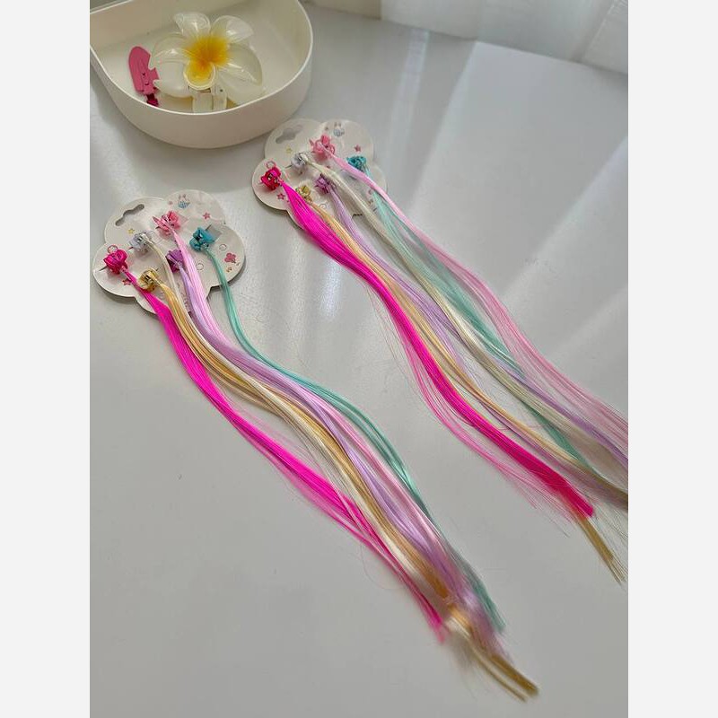اکستنشن مو کلیپسی رنگی پک 6 عددی مومصنوعی رنگی فانتزی دخترانه