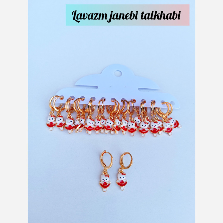 گوشواره کیتی بچگانه طرح (طلای رنگ ثابت) مجموعه 2 عددی