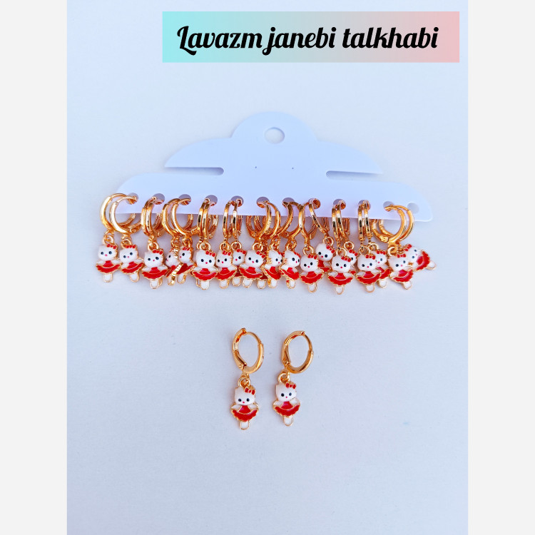 گوشواره کیتی بچگانه طرح (طلای رنگ ثابت) مجموعه 2 عددی