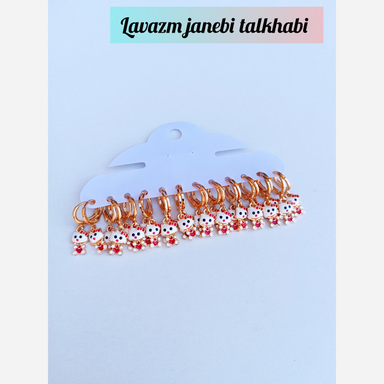 گوشواره بچگانه کیتی طرح طلای رنگ ثابت مجموعه 2 عددی