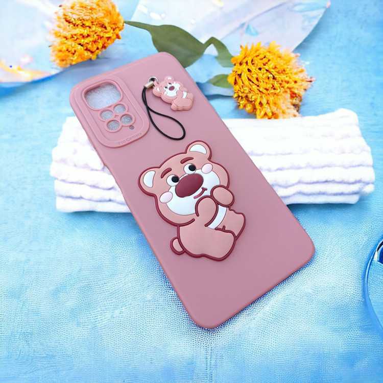قاب عروسکی سیلیکونی برجسته محافظ لنزدار به همراه بند آویز مناسب برای گوشی موبایل Xiaomi Redmi Note 11 4g-note 11s