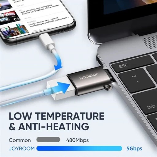 تبدیل او تی جی OTG تایپ سی به USB جویروم Joyroom S-H151،مناسب جهت اتصال کیبورد،موس،دسته بازی،فلش مموری و... (تبدیل otg)