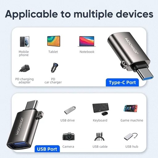تبدیل او تی جی OTG تایپ سی به USB جویروم Joyroom S-H151،مناسب جهت اتصال کیبورد،موس،دسته بازی،فلش مموری و... (تبدیل otg)