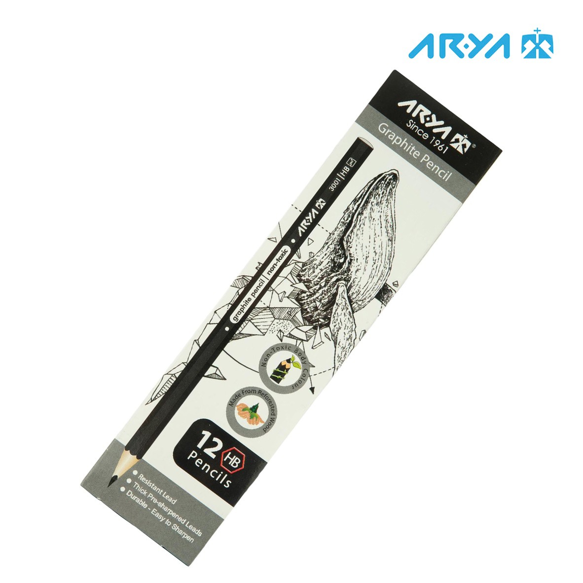 مداد مشکی آریا ARIYA بدنه مشکی کد 3001 مدل non-toxic بسته 12 عددی