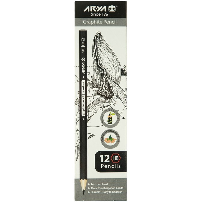مداد مشکی آریا ARIYA بدنه مشکی کد 3001 مدل non-toxic بسته 12 عددی