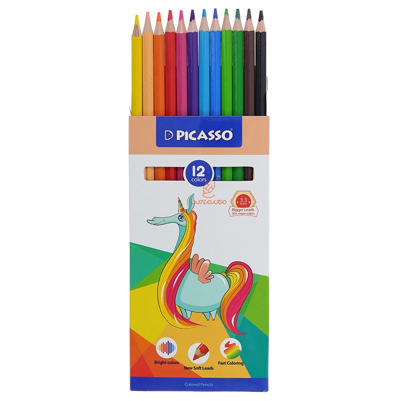 مداد رنگی 12 رنگ پیکاسو Picasso P.C.18J2719 دارای رنگهای زنده و شفاف،پر رنگ و نرم،مقاوم در برابر شکستگی (تخفیف ویژه)