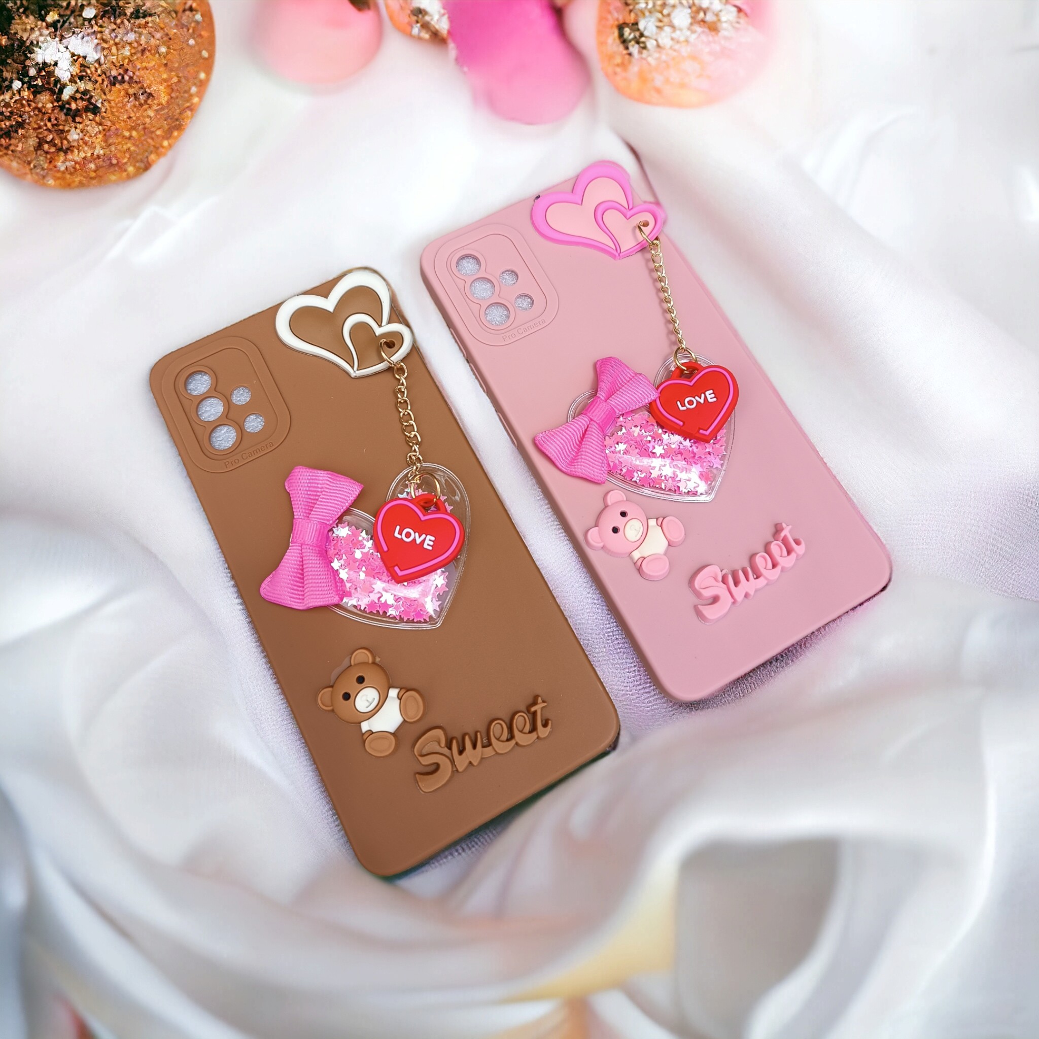 قاب گوشی فانتزی (Sweet) قلبی آویز دار برجسته مدل محافظ لنزدار مناسب برای Samsung Galaxy A51